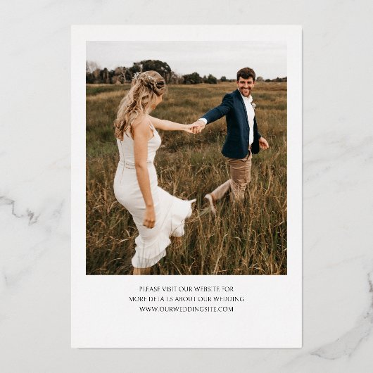 Moderne Save The Date Foto Bruiloft | Echt Goud Folie Uitnodiging (Achterkant)