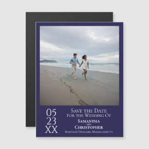 Moderne Save the Date-foto marineblauwe magneet