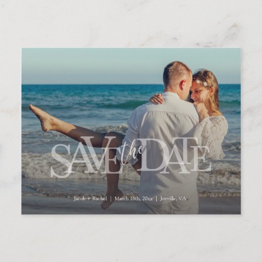 Moderne Save the Date Full-photo Overlay Wedding Briefkaart (Voorkant)