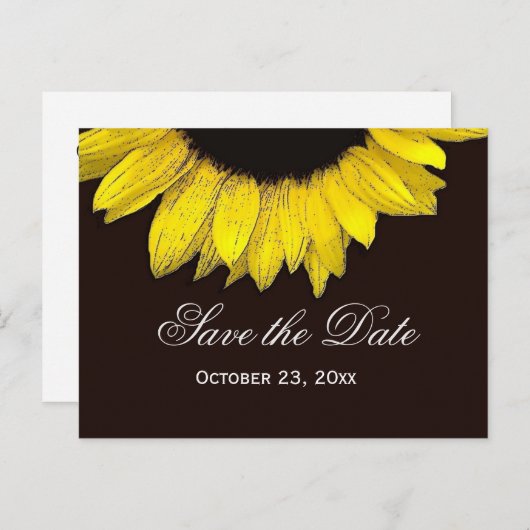 Moderne Save the Date Gele Zonnebloem Aankondigingskaart (Voorkant / Achterkant)