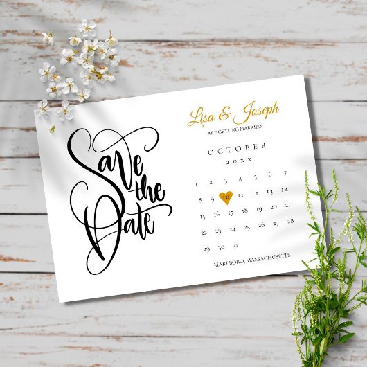 Moderne Save the Date Kalender Goud Hart Liefde