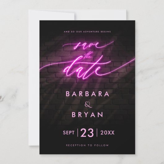 Moderne Save The Date Neon Roze Bruiloft Kaart (Voorkant)