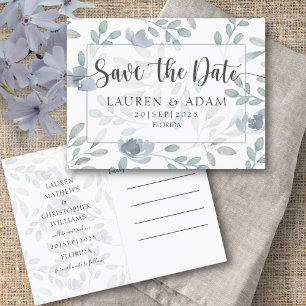 Moderne Save the Date Stofblauwe Eucalyptus Bloeme Aankondigingskaart