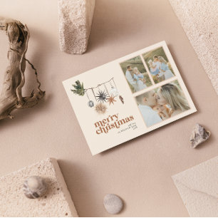 Moderne Scandi Boho Neutrale Familie 3 Foto Merry  Feestdagenkaart