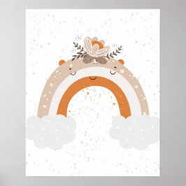 Moderne scandi cute regenboog met bloemen babykame poster