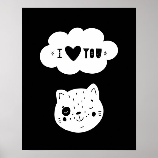 Moderne scandi kitten love you kinderkamer poster (Voorkant)