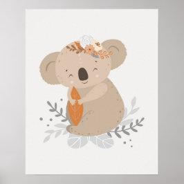 Moderne scandi schattige Koala met bloemen babykam Poster
