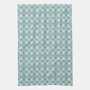 Moderne Scandinavische Blauwe Olijf Groene Bloemen Theedoek