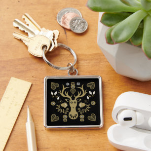 Moderne Scandinavische folk art herten Sleutelhanger