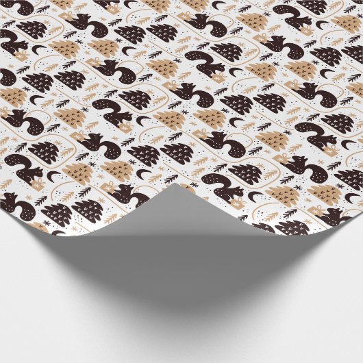 Moderne Scandinavische kerst Squirell Pattern Cadeaupapier (Hoek)