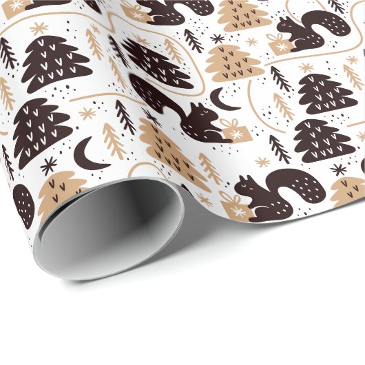 Moderne Scandinavische kerst Squirell Pattern Cadeaupapier (Rol Hoek)