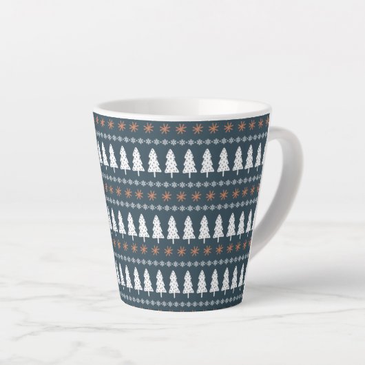 Moderne Scandinavische winterkerstboomstructuur Latte Mok (Rechterhoek)