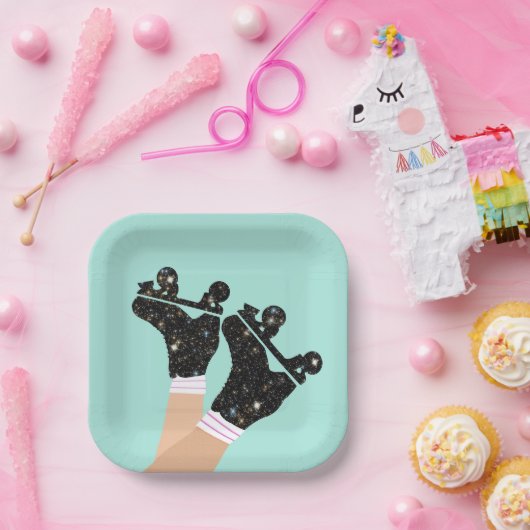 Moderne Schaatsen Roller Derby Mint Papieren Bordje (Feest)