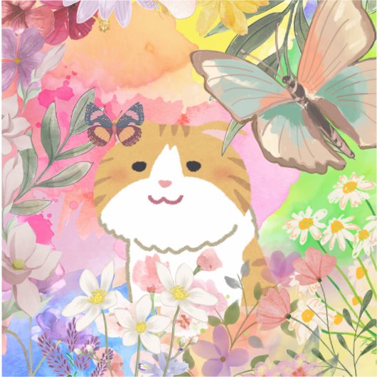 Moderne schattige bloesem kat sticker (Voorkant)