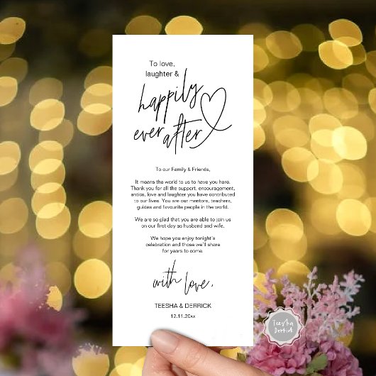 Moderne schattige, bruiloft plaats instelling dank programma