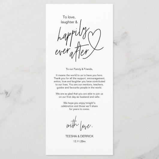 Moderne schattige, bruiloft plaats instelling dank programma (Voorkant)