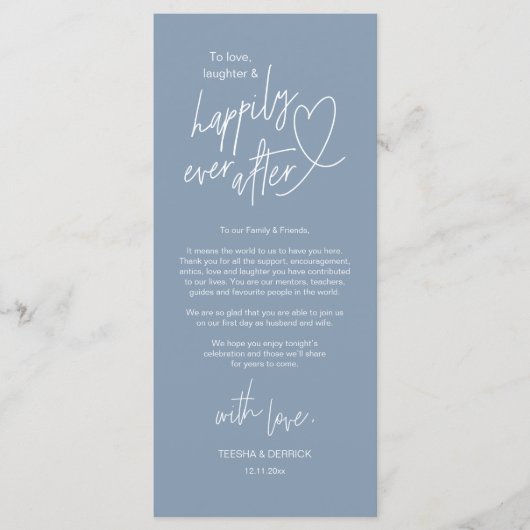 Moderne schattige, bruiloft plaats instelling dank programma (Voorkant)