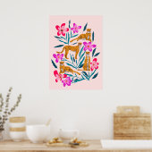 Moderne schattige cheetah met orchideeën poster (Keuken)