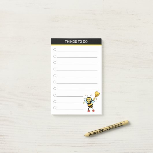 Moderne schattige hommel op zwart-wit post-it® notes (Op bureau)