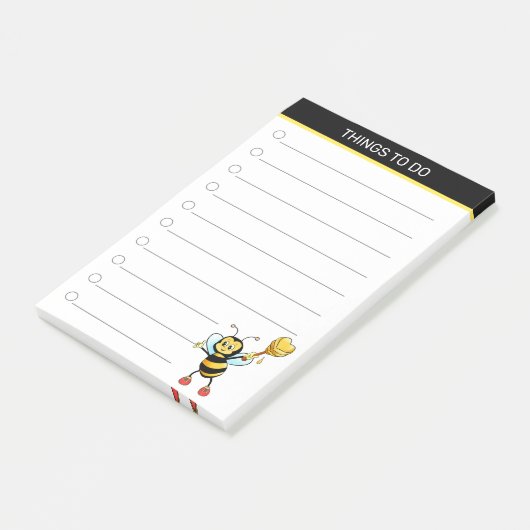 Moderne schattige hommel op zwart-wit post-it® notes (Schuin)