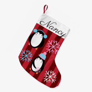Moderne Schattige Kerst Pinguïns en Sneeuwvlokken Kleine Kerstsok