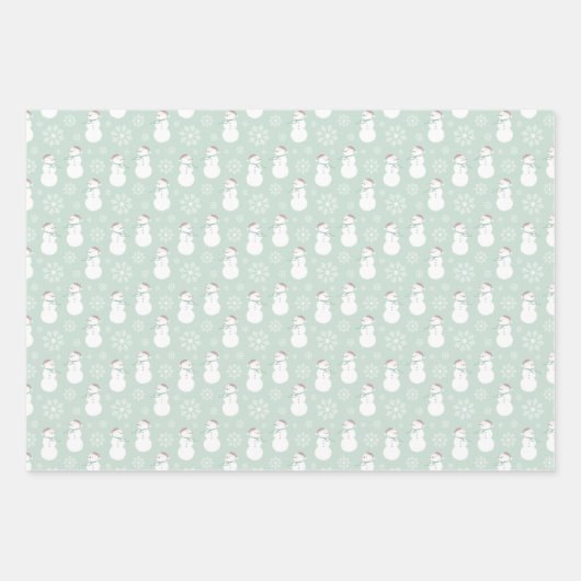 Moderne, schattige patroonsanta l snowman en tree inpakpapier vel (Voorkant)
