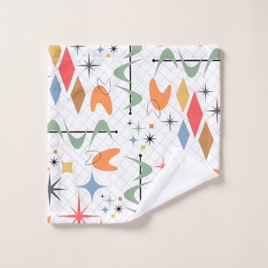 Moderne, schattige retro atoomsterborst lijnwit bad handdoek (Wasdoekje)