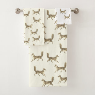 Moderne  Schattigee Beige Fox Pattern op Ivoor Bad Handdoek