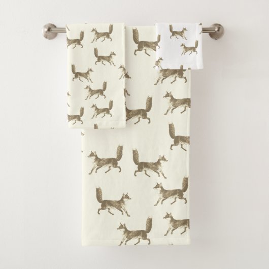 Moderne  Schattigee Beige Fox Pattern op Ivoor Bad Handdoek (Insitu)