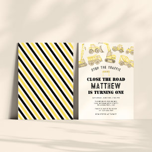 Moderne Schattigee bouwwagen Eerste Verjaardag Kaart