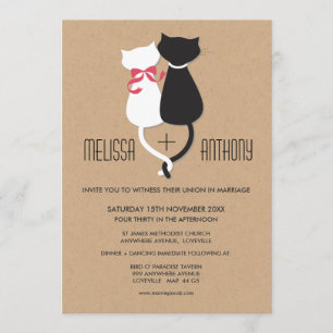 Moderne Schattigee Cat Couple Monogram Huwelijksui Kaart