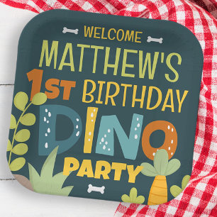 Moderne Schattigee Dino Dinosaur Kind is jarig Papieren Bordje
