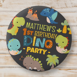 Moderne Schattigee Dino Dinosaur Kind's Verjaardag Ronde Button 5,7 Cm
