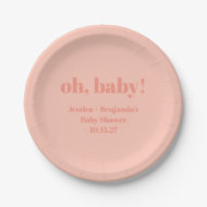 Moderne Schattigee Dusty Peach Baby shower Aangepa Papieren Bordje