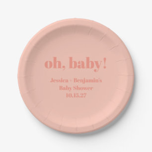 Moderne Schattigee Dusty Peach Baby shower Aangepa Papieren Bordje