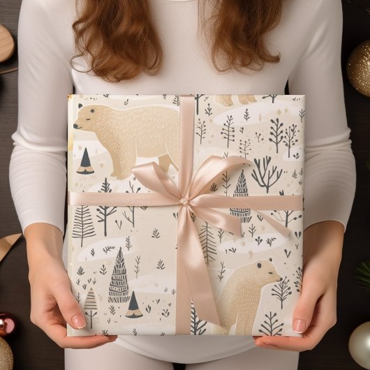 Moderne Schattigee Kerst Polar Beren Cadeaupapier