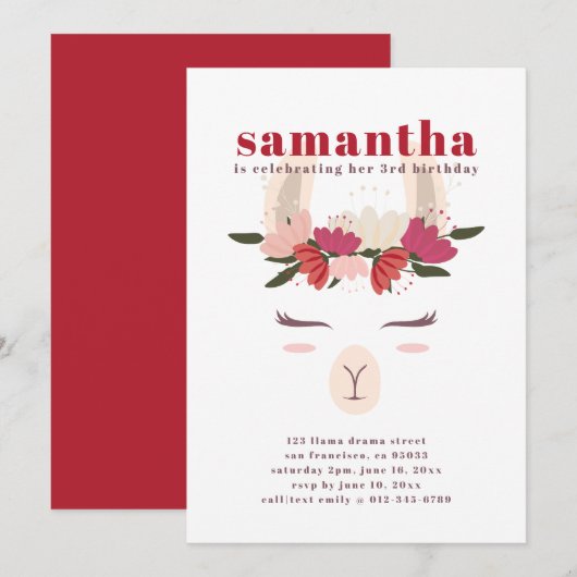 Moderne Schattigee Llama verjaardag Kaart (Voorkant / Achterkant)