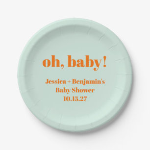 Moderne Schattigee Mint Oranje Baby shower Aangepa Papieren Bordje