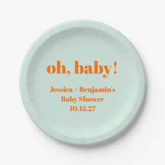 Moderne Schattigee Mint Oranje Baby shower Aangepa Papieren Bordje