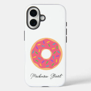 Moderne Schattigee naam Monogram Donut Roze Wit iPhone 16 Hoesje