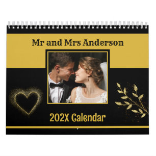Moderne Schattigee paar foto Mr & Mrs Black en Gol Kalender