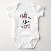 Moderne Schattigee Pastel Roze Konijn  Naam Romper (Voorkant)