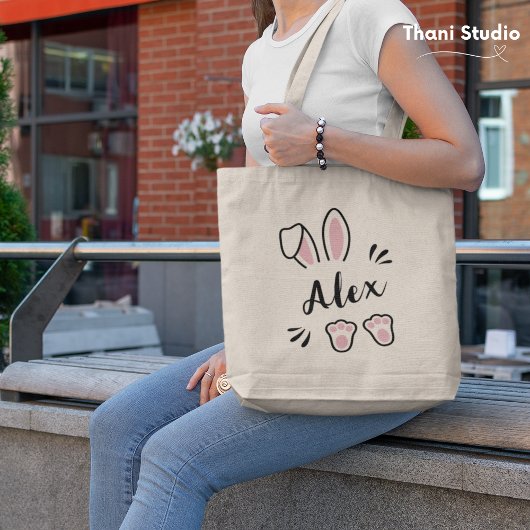 Moderne Schattigee Pastel Roze Konijn Naam Tote Bag