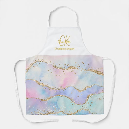 Moderne Schattigee pastelkleuren Glitter Monogram Schort (Voorkant)