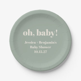 Moderne Schattigee Sage Groene Baby shower Aangepa Papieren Bordje