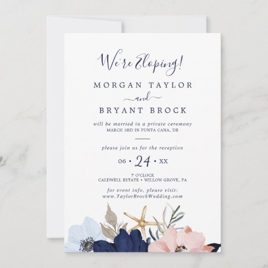 Moderne Scheepvaart | Bloemige Elopement Ontvangst Kaart (Voorkant)