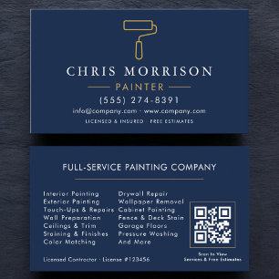 Moderne Schilder Navy Blauw Goud QR-code Visitekaartje
