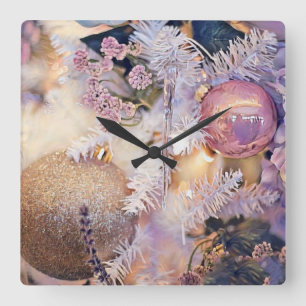 Moderne schilderende kerstbomen Paarse decoraties Vierkante Klok