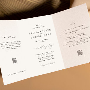 Moderne schone minimale redactionele foto QR-huwel Drieluik Uitnodiging