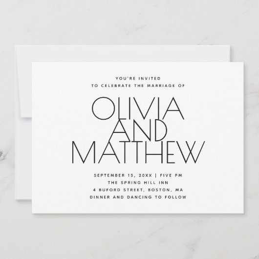 Moderne schone minimalistische bruiloft + QR code  Kaart (Voorkant)